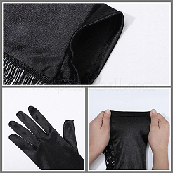 ポリエステルブライダルロングタッセル手袋  結婚式の衣服のアクセサリー用  ブラック  480x227x2mm&nbsp;AJEW-WH20020-001B