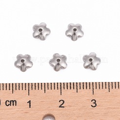 変色しにくい5枚の花びらの花、滑らかな表面、304ステンレススチールビーズキャップ  ステンレス鋼色  5.5x6x2mm  穴：0.5mm&nbsp;STAS-R065-57