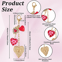 Heart 304 Stainless Steel Enamel with Lampwork Pendant Decorations&nbsp;HJEW-BM00056