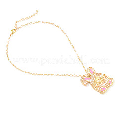 Easter Pink Rabbit Zinc Alloy Enamel with Imitation Pearl Pendant Iron Chain Necklaces for Women&nbsp;FS-WGDCBF5-01