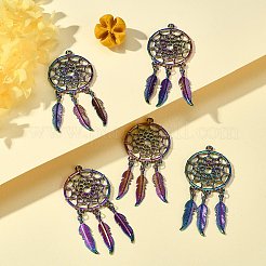レインボーカラーアロイビッグペンダント  カドミウムフリー＆鉛フリー  羽付きネット/ウェブ  59x27x2mm  穴：2mm&nbsp;PALLOY-SZ0001-30