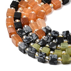 Synthetic Goldstone & Natural Chinese Southern Jade & Red Aventurine & Tiger Eye & Sodalite & Obsidian & Snowflake Obsidian Beads Strands&nbsp;G-H333-03J