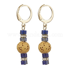 3 Pairs Natural Lava Rock & Natural Howlite & Natural Lapis Lazuli Beaded Hoop Earrings&nbsp;EJEW-JE06177