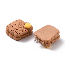 樹脂チャーム  プラチナアイアンペグベイル付き  模造食品  心のこもったクッキー  チョコレート  23x17.5x9mm  穴：2mm&nbsp;RESI-C002-01