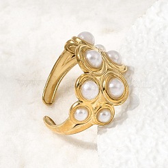 304 Stainless Steel with Imitation Pearl Cuff Open Rings for Women&nbsp;RJEW-Z144-01G-01