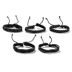 5Pcs 5 Style Adjustable Braided Imitation Leather Cord Bracelet Set with Waxed Cord for Men&nbsp;BJEW-F458-14