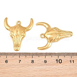 304ステンレスペンダント  牛の頭のチャーム  イオンプレーティング（ip）  18KGP本金メッキ  28.5x23.5x3mm  穴：1.8mm&nbsp;SA-CBA3ECF-25G