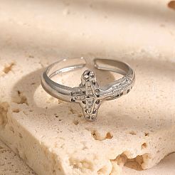 304ステンレススチールオープンカフリング  クロス  ステンレス鋼色  内径：17.4mm&nbsp;WGB3CCF-01