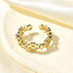 Brass Micro Pave Cubic Zirconia Cuff Rings for Women&nbsp;RJEW-Q008-01G-01
