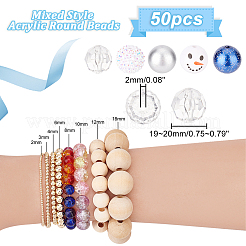 ミックススタイルのアクリルラウンドビーズセット1セット  ライトスカイブルー  19~20mm  穴：2mm  約50個/袋&nbsp;SACR-PH0001-52G