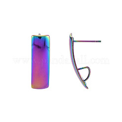 レインボーカラー 304 ステンレススチール スタッド イヤリング 金具  カン付き  長方形  21x6mm  穴：3.5x4mm  ピン：0.7mm&nbsp;STAS-N098-013