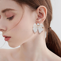 2 Pairs 2 Colors Alloy Dangle Stud Earrings with Cloth Bowknot Charms&nbsp;EJEW-FI0003-28