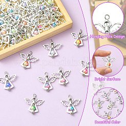 60個10色アクリルパーツ  エンジェルチャーム  アンティークシルバー合金の翼付き  ミックスカラー  29mm  穴：3mm  6個/カラー&nbsp;PALLOY-CJ00098