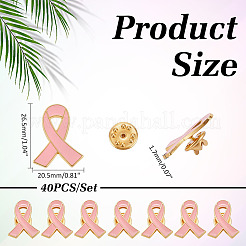 乳がん啓発のピンクのリボンのエナメルピン40個  バックパック服の合金バッジ  ゴールドカラー  26.5x20.5x1.7mm&nbsp;JEWB-ME0001-22