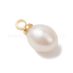 天然淡水真珠ライスチャーム  真鍮パーツ  ゴールドカラー  乳白色  10.5~11x6.5mm  穴：1.6mm&nbsp;PALLOY-JF04858-01