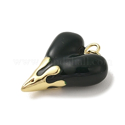 ラックメッキ真鍮チャーム  エナメル  長持ちする  鉛フリー＆カドミウムフリー  18KGP本金メッキ  ハートチャーム  ブラック  24.5x19.5x8.5mm  穴：3mm&nbsp;KK-S366-06G-03