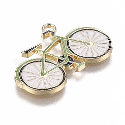 ライトゴールドメッキ合金ジュエリーエナメルペンダント  自転車  グリーン  ライトゴールド  19x28.5x1.5mm  穴：1.8mm&nbsp;X-PALLOY-Z001-29B