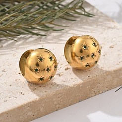 304ステンレススチールラインストーンフープピアス  ラウンド  ゴールドカラー  15mm&nbsp;EJEW-M041-01G-02