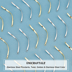 32個2色304ステンレスペンダント  ツイスト  ゴールデン·ステンレス鋼色  40x2x1mm  穴：1.6mm  16個/カラー&nbsp;STAS-UN0037-44