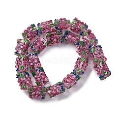 手作り凹凸柄ランプワークビーズ連売り  花の長方形  オールドローズ  17.5~18x14x11~13mm  穴：2mm&nbsp;LAMP-K027-07G