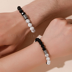 Polygon Synthetic Howlite & Natural Black Agate Beaded Stretch Bracelets&nbsp;WG9FB4D-02