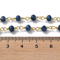 ナチュラルホワイトジェイドビーズチェーン  ハンドメイドチェーン  スプールで  溶接されていない  染め  ファセットロンデル  真鍮パーツ  ゴールドカラー  マリンブルー  4x3mm  約16.4フィート（5m）/ロール&nbsp;CHC-G312-G03
