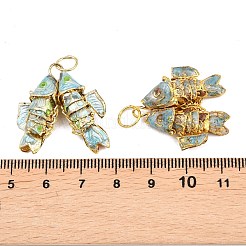 真鍮七宝ペンダント  丸カン付き金魚チャーム  ゴールドカラー  ライトスカイブルー  27~28.5x23~25x7.5~9mm  穴：6mm&nbsp;KK-P251-A01-G-04