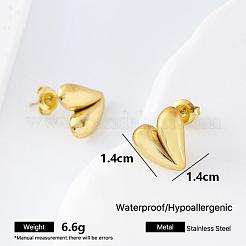 女性用304ステンレススチールスタッドピアス  ハート  ゴールドカラー  14x14mm&nbsp;CL6593