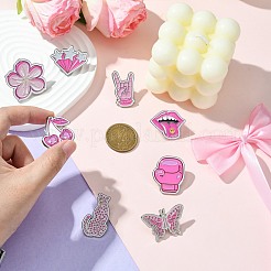 9個 9スタイル ピンクシリーズ エナメルピン  プラチナトーン合金ブローチ服バックパック女性用  混合図形  23.5~36.5x17~35.5x1.5mm  1個/スタイル&nbsp;JEWB-SZ0002-03
