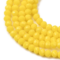 ジェイド風ガラスビーズ連売り  多面カット  ロンデル  きいろ  3.5x2.5~3mm  穴：1mm  約110~115個/連  12.8~13.6インチ&nbsp;GLAA-F001-3x2mm-11