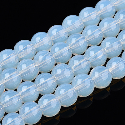 透明ガラスビーズ連売り  ラウンド  乳白色  6~6.5mm  穴：1.4mm  約67~70個/連  14.76インチ〜15.16インチ（37.5~38.5cm）&nbsp;GLAA-T032-T6mm-14-1