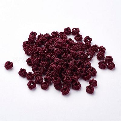 ポリエステルファブリックビーズ  ラウンド  パープル  6x5mm  穴：4mm  約200個/袋&nbsp;WOVE-N002-04-1