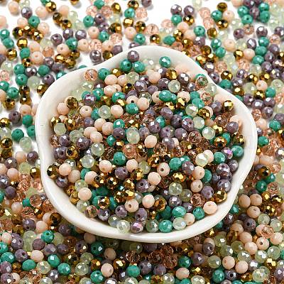 ガラスビーズ  多面カット  ロンデル  湯通しアーモンド  4x3mm  穴：0.4mm  約6800個/500g&nbsp;EGLA-A034-LM4mm-17-1