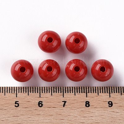 不透明なアクリルビーズ  ラウンド  ファイヤーブリック  10x9mm  穴：2mm  約940個/500g&nbsp;MACR-S370-C10mm-A14-1