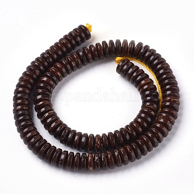ココナッツビーズ連売り  フラットラウンド  ココナッツブラウン  8x2.5~3mm  穴：1.2mm  約109~112個/連  12.1~12.2インチ（30.7~31cm）&nbsp;COCO-O009-01-8x3mm-1