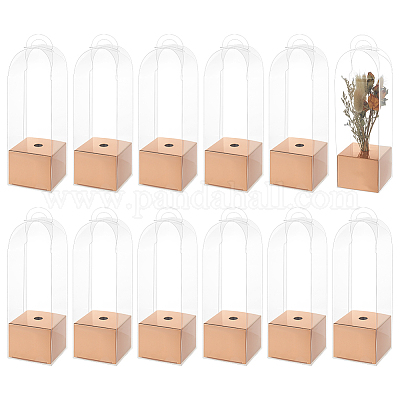 プラスチックと紙製の一輪の花収納ボックス12個  長方形  透明  8x8x24.5cm&nbsp;CON-BC0007-98-1