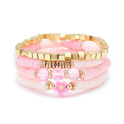 Wholesale 4Pcs 4 Style Polymer Clay Heishi Beaded Stretch 