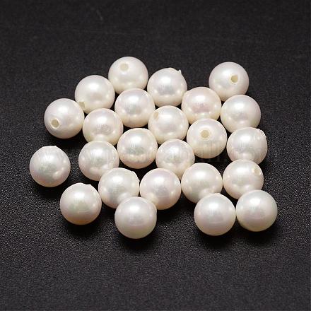 シェルパールビーズ  ラウンド  グレードA  片穴  ホワイト  8mm  穴：1mm&nbsp;BSHE-L031-01-8mm-1