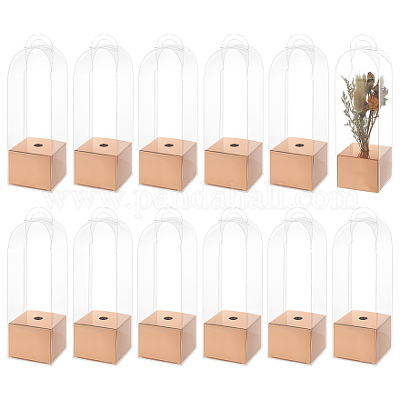プラスチックと紙製の一輪の花収納ボックス12個  長方形  透明  8x8x24.5cm&nbsp;CON-BC0007-98-1