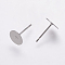 Non-Tarnish 304 Stainless Steel Stud Earring Settings, Flat Pad Earring Post, Flat Round, Stainless Steel Color, Tray: 8mm, 12x8mm, Pin: 0.7mm