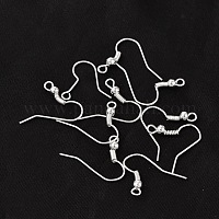 イヤリングジュエリーパーツ鉄シルバーカラーメッキピアスフック  水平ループ付き  17~19x0.8mm  穴：2mm  ピン：0.6mm&nbsp;X-E135-S