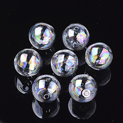 手作りの吹きガラスドームビーズ  ABカラーメッキ  ラウンド  クリアAB  12x11mm  穴：1~1.5mm