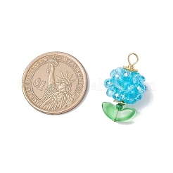 花のガラスペンダント  304ステンレススチールループ付き  ファセット(32ファセット)  ライトスカイブルー  27.5~28x17~17.5mm  穴：3.5x3mm&nbsp;PALLOY-MZ00805-01