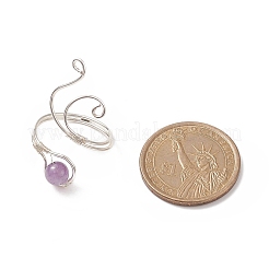 ジェムストーン ラウンド ビーズ オープン カフ リング  女性のためのシルバー銅線ラップジュエリー  usサイズ8（18.1mm）〜usサイズ9 1/4（19.1mm）&nbsp;RJEW-JR00545