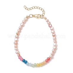 チャクラ 天然マレーシアジェイド＆パールビーズブレスレット（女性用）  ナゲット  7.17インチ（18.2cm）&nbsp;BJEW-JB13077