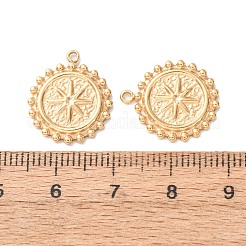 304ステンレスペンダント  星とビーズの縁取りが付いたフラットラウンドいチャーム  ゴールドカラー  17.5x15x2mm  穴：1.5mm&nbsp;SA-CBAAA8B-08G