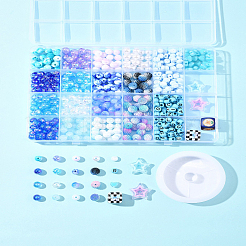 DIY アクリルビーズ ストレッチ ブレスレット 作成キット  ブルー  8mm  穴：1.5mm&nbsp;DIY-FS0008-76