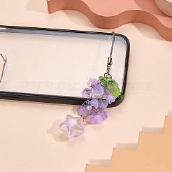真鍮、アクリル、ガラスの携帯ストラップ  花  スター  ミディアム蘭  163mm&nbsp;HJEW-SW00167-02