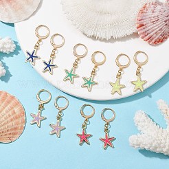 アロイエナメルヒトデダングルフレンチフックピアス  ゴールド 304 ステンレススチール ドロップイヤリング  ミックスカラー  35x13.5mm&nbsp;EJEW-JE05602