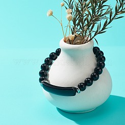 Natural Obsidian Beaded Stretch Bracelet&nbsp;BJEW-JB08879-02